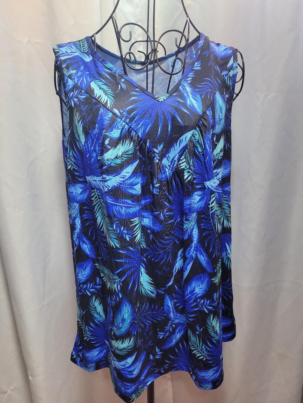 Women's Blue Tropical V-Neck Swim Cover-Up